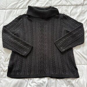 Vintage Womens Size XL Turtleneck Sweater Black 100% Cotton 90s Winter Chic